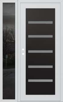 Diamond C7 52" x 80" white/white frosted Glass Panel black LHI with Sidelite mirrored Glass