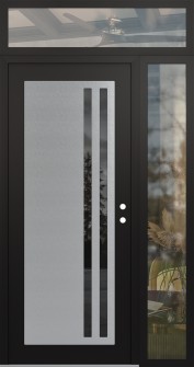 Diamond C6 52" x 96" black/black mirrored Glass Panel stainless steel LHI with Sidelite and Transom clear Glass