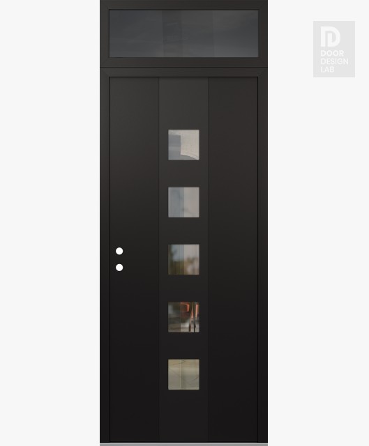 Modern Steel Front Door DIAMOND A13 36" X 96" BLACK/BLACK CLEAR GLASS PANEL BLACK RHI WITH TRANSOM MIRRORED GLASS