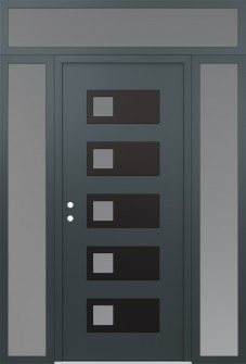 Diamond D2 68" x 96" anthracite/anthracite frosted Glass Panel black RHI with 2 Sidelites and Transom frosted Glass