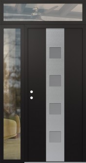 DIAMOND A12 48" X 96" BLACK/WHITE FROSTED GLASS PANEL STAINLESS STEEL RHI WITH SIDELITE AND TRANSOM CLEAR GLASS