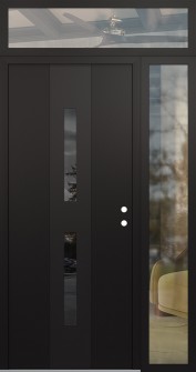 DIAMOND A6 50" X 96" BLACK/BLACK MIRRORED GLASS PANEL BLACK LHI WITH SIDELITE AND TRANSOM CLEAR GLASS