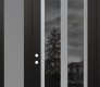 Modern Steel Front Door Diamond C14 48" x 96" black/black mirrored Glass Panel stainless steel RHI with Sidelite and Transom frosted Glass