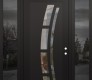 Modern Steel Front Door Diamond C12 60" x 96" black/black clear Glass Panel black LHI with 2 Sidelites and Transom mirrored Glass