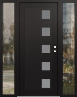 Diamond C5 68" x 80" black/white frosted Glass Panel black LHI with 2 Sidelites clear Glass