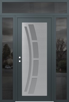 Diamond C12 64" x 96" anthracite/anthracite frosted Glass Panel stainless steel RHI with 2 Sidelites and Transom mirrored Glass