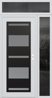 Diamond C10 48" x 96" white/white frosted Glass Panel black LHI with Sidelite and Transom mirrored Glass