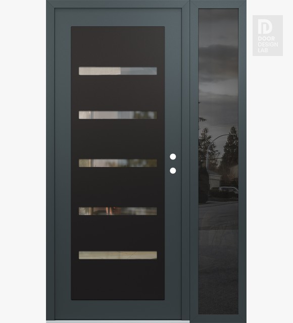 Modern Steel Front Door Diamond C7 50" x 80" anthracite/anthracite clear Glass Panel black LHI with Sidelite mirrored Glass