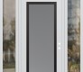 Modern Steel Front Door Diamond C1 68" x 96" white/white frosted Glass Panel black LHI with 2 Sidelites and Transom clear Glass