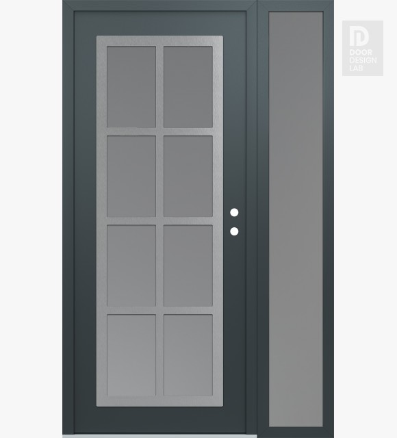 Modern Steel Front Door Diamond C16 50" x 80" anthracite/anthracite frosted Glass Panel stainless steel LHI with Sidelite frosted Glass
