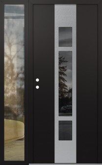 DIAMOND A9 50" X 80" BLACK/BLACK MIRRORED GLASS PANEL STAINLESS STEEL RHI WITH SIDELITE CLEAR GLASS