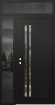 Diamond C6 48" x 96" black/black clear Glass Panel black RHI with Sidelite and Transom mirrored Glass