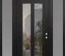 Modern Steel Front Door Diamond C14 60" x 96" black/black clear Glass Panel black LHI with 2 Sidelites and Transom frosted Glass