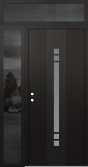 DIAMOND A4 52" X 96" BLACK/WHITE FROSTED GLASS PANEL BLACK RHI WITH SIDELITE AND TRANSOM MIRRORED GLASS