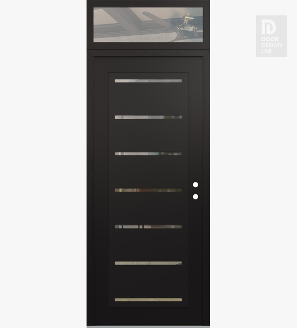 Modern Steel Front Door Diamond C11 36" x 96" black/black clear Glass Panel black LHI with Transom clear Glass