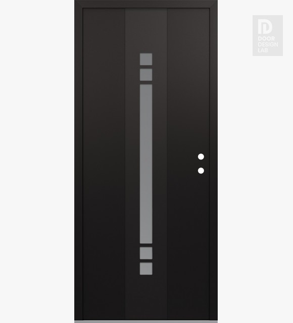Modern Steel Front Door DIAMOND A4 36" X 96" BLACK/WHITE FROSTED GLASS PANEL BLACK LHI WITH TRANSOM FROSTED GLASS