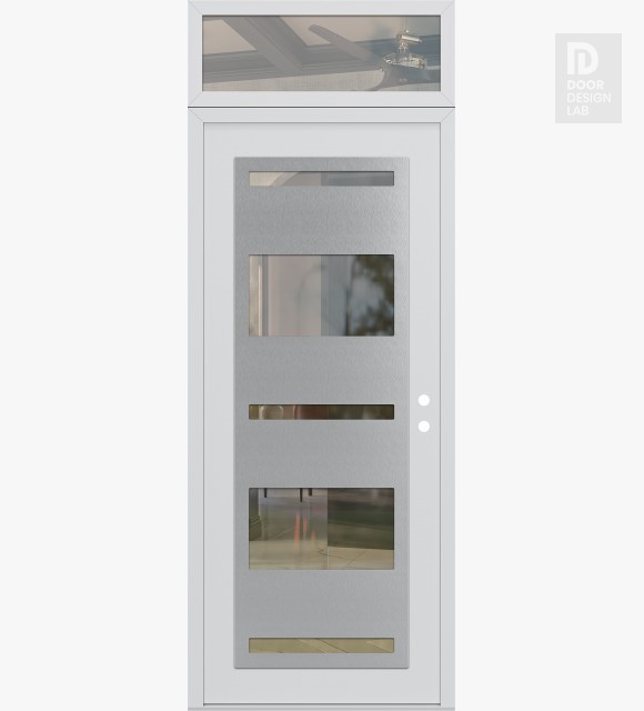 Modern Steel Front Door Diamond C10 36" x 96" white/white clear Glass Panel stainless steel LHI with Transom clear Glass
