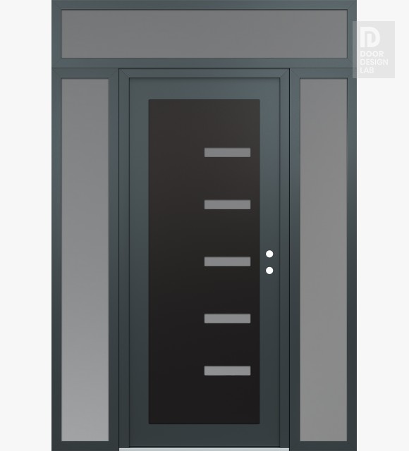 Modern Steel Front Door Diamond C8 60" x 96" anthracite/anthracite frosted Glass Panel black LHI with 2 Sidelites and Transom frosted Glass