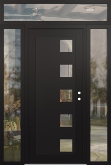 Diamond C5 64" x 96" black/black clear Glass Panel black LHI with 2 Sidelites and Transom clear Glass