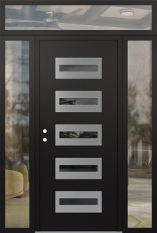 Diamond D4 68" x 96" black/black Mirrored Glass Panel stainless steel RHI with 2 Sidelites and Transom clear Glass