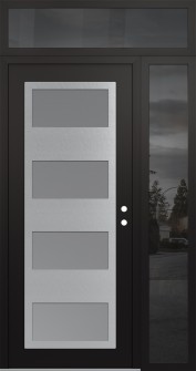 Diamond C2 50" x 96" black/white frosted Glass Panel stainless steel LHI with Sidelite and Transom mirrored Glass