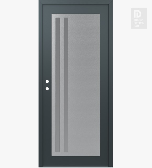 Modern Steel Front Door Diamond C6 36" x 80" anthracite/anthracite frosted Glass Panel stainless steel RHI