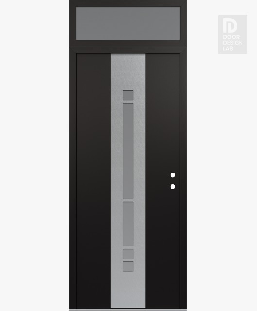 Modern Steel Front Door DIAMOND A3 36" X 96" BLACK/WHITE FROSTED GLASS PANEL STAINLESS STEEL LHI WITH TRANSOM FROSTED GLASS