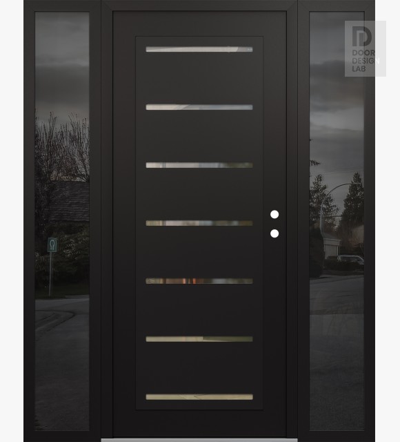 Modern Steel Front Door Diamond C11 60" x 80" black/black clear Glass Panel black LHI with 2 Sidelites mirrored Glass