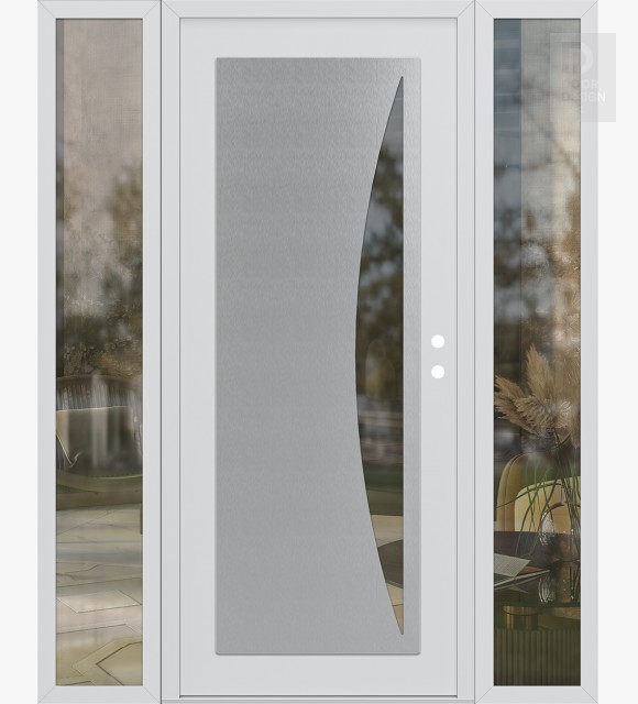 Modern Steel Front Door Diamond C13 60" x 80" white/white clear Glass Panel stainless steel LHI with 2 Sidelites clear Glass