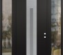 Modern Steel Front Door DIAMOND A2 68" X 96" BLACK/WHITE FROSTED GLASS PANEL STAINLESS STEEL LHI WITH 2 SIDELITES AND TRANSOM CLEAR GLASS