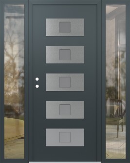 Diamond D8 64" x 80" anthracite/anthracite frosted Glass Panel stainless steel RHI with 2 Sidelites clear Glass