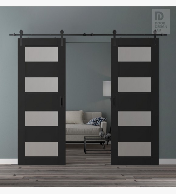 DOUBLE BARN DOOR AVON 07-08 VETRO BLACK MATTE 48" X 80" X 1 3/4" BLACK HARDWARE