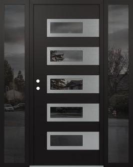 Diamond D3 64" x 80" black/black mirrored Glass Panel stainless steel RHI with 2 Sidelites mirrored Glass