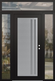 Diamond C6 64" x 96" black/white frosted Glass Panel stainless steel LHI with 2 Sidelites and Transom clear Glass