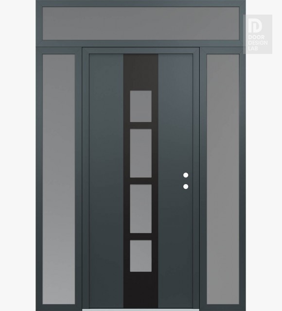 Modern Steel Front Door DIAMOND A10 68" X 96" ANTHRACITE/ANTHRACITE FROSTED GLASS PANEL BLACK LHI WITH 2 SIDELITES AND TRANSOM FROSTED GLASS