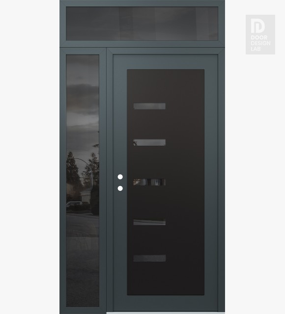 Modern Steel Front Door Diamond C8 48" x 96" anthracite/anthracite mirrored Glass Panel black RHI with Sidelite and Transom mirrored Glass