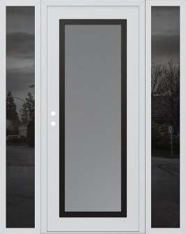 Diamond C1 64" x 80" white/white frosted Glass Panel black RHI with 2 Sidelites mirrored Glass