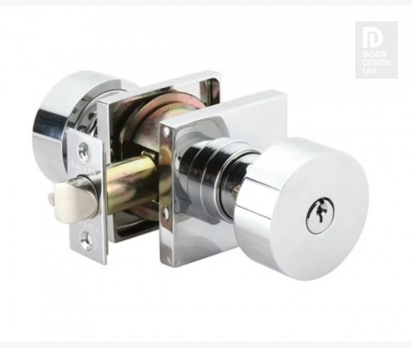 EMTEK ROUND KNOB WITH MODERN RECTANGULAR ROSETTE SINGLE CYLINDER 5123 POLISHED CHROME US26 for Steel Front Doors