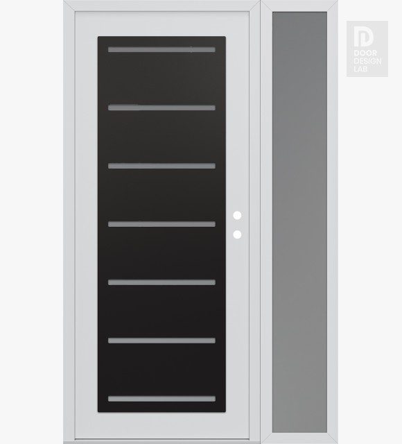 Modern Steel Front Door Diamond C11 52" x 80" white/white frosted Glass Panel black LHI with Sidelite frosted Glass