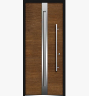 36 in x 80 in Brown Front Exterior Prehung Steel Door / Deux 1744 / Stainless Inserts Single Modern Painted Left-hand Inswing