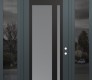 Modern Steel Front Door Diamond C15 64" x 96" anthracite/anthracite frosted Glass Panel black LHI with 2 Sidelites and Transom mirrored Glass