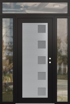Diamond C5 60" x 96" black/white frosted Glass Panel stainless steel LHI with 2 Sidelites and Transom clear Glass