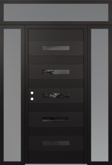 Diamond D9 60" x 96" black/black mirrored Glass Panel black RHI with 2 Sidelites and Transom frosted Glass