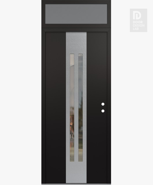 Modern Steel Front Door DIAMOND A8 36" X 96" BLACK/BLACK CLEAR GLASS PANEL STAINLESS STEEL LHI WITH TRANSOM FROSTED GLASS