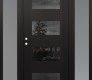 Modern Steel Front Door Diamond C2 64" x 80" black/black mirrored Glass Panel black RHI with 2 Sidelites frosted Glass