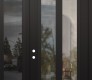 Modern Steel Front Door Diamond C14 50" x 96" black/black clear Glass Panel black RHI with Sidelite and Transom mirrored Glass