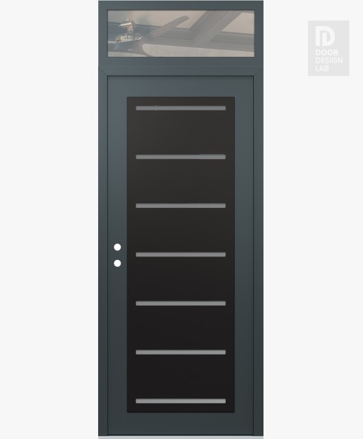 Modern Steel Front Door Diamond C11 36" x 96" anthracite/anthracite frosted Glass Panel black RHI with Transom clear Glass
