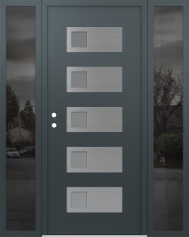 Diamond D2 64" x 80" anthracite/anthracite frosted Glass Panel stainless steel RHI with 2 Sidelites mirrored Glass