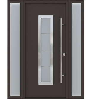 MODERN FRONT STEEL DOOR WITH SIDELITES ARGOS BROWN/WHITE 61 1/16" X 81 11/16" LHI