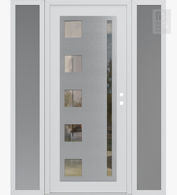 Modern Steel Front Door Diamond C3 68" x 80" white/white clear Glass Panel stainless steel LHI with 2 Sidelites frosted Glass